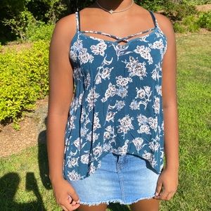 Charlotte Russe Emerald Floral Tank Top
